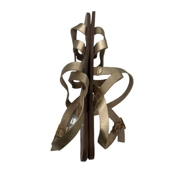 J. Crew Gold Flat Strappy Crisscross Sandals Size 10 Women's - Picture 6 of 8